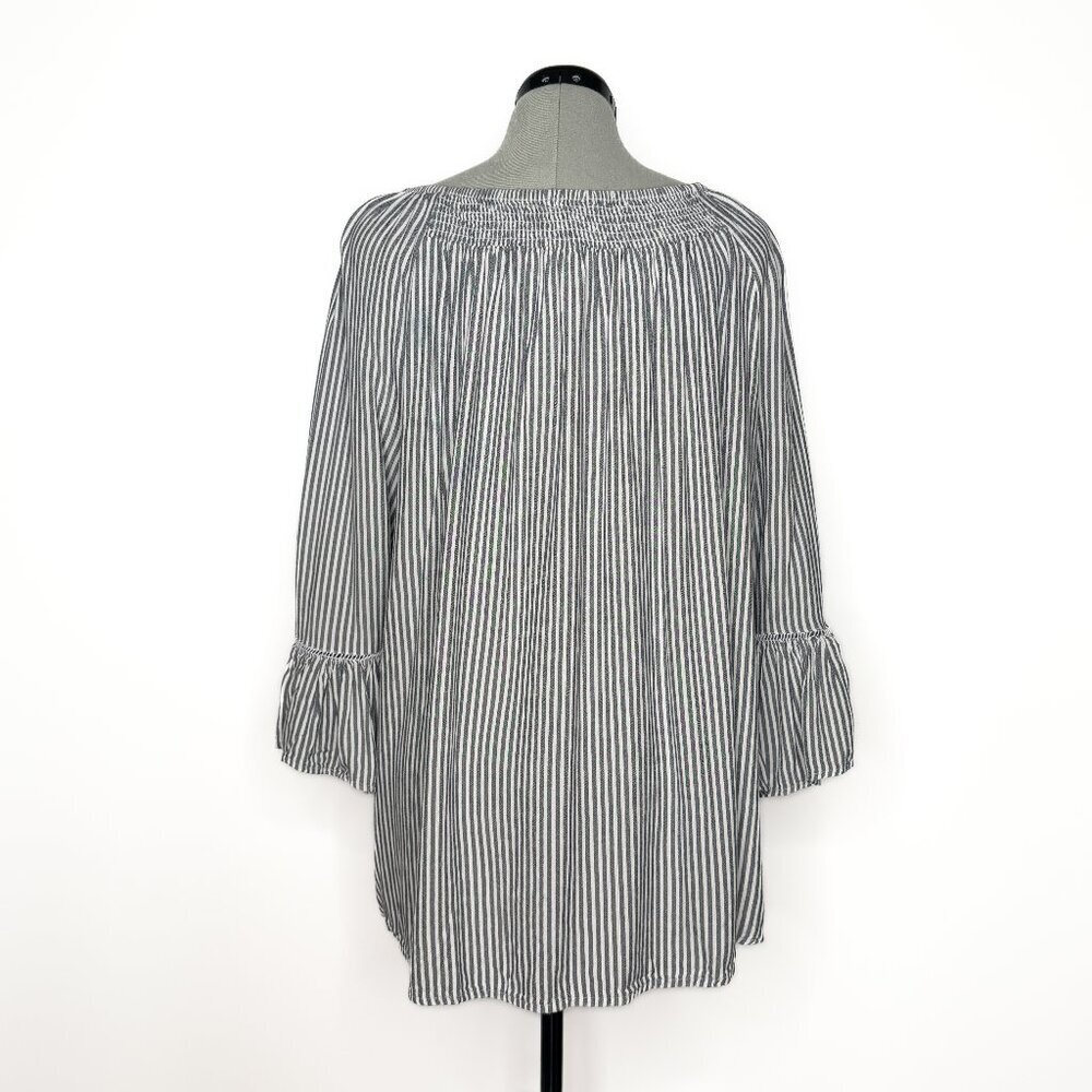 Terra & Sky Striped Off-the-Shoulder Smocked Boho Blouse - 1XL - Picture 4 of 9